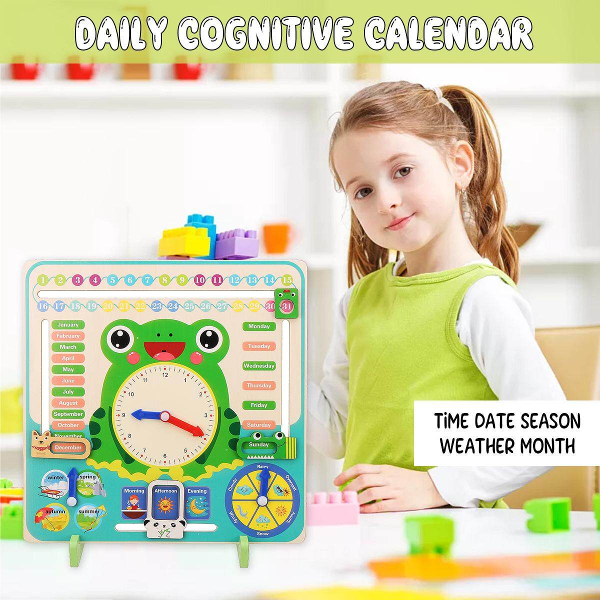 Baby Early Educational Multifunctional Wooden Clock Toy Time Date Season Weather for Kids Children Wooden Clock Toy