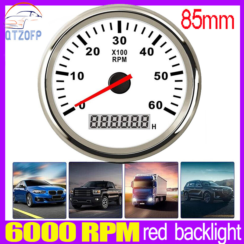 3000 RPM 6000 8000 Rpm Tachometer Tacho Meter Đo Hourmeter 12V/24V 85Mm Toerenteller Xe Động Cơ Cảm Biến Đo Mét Con Trỏ Cho Marine Boat Xe Xe Tải
