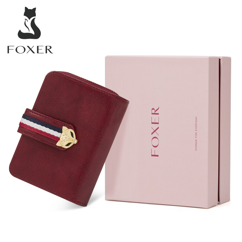 FOXER Ví Đựng Thẻ Cho Nữ Ví Đựng Tiền Xu Bằng Da PU Túi Đựng Tiền Mini Túi Cầm Tay Nữ Ngắn Sành Điệu Mới