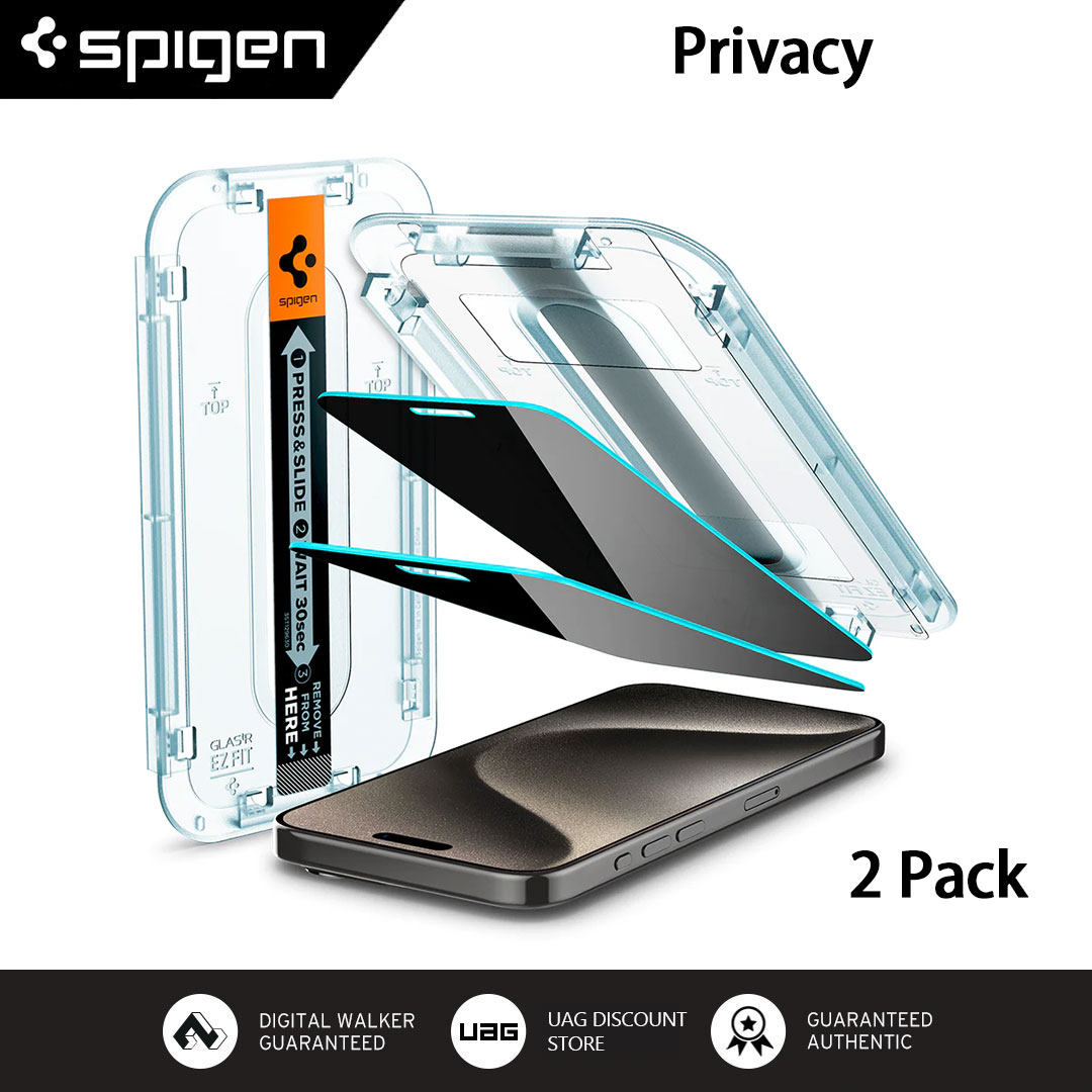 Spigen Tempered Glass miếng bảo vệ màn hình glastr EZ Fit-sự riêng tư được thiết kế cho iPhone 15 Pro Max / iPhone 14 Pro Max/iphone13 Pro Max / iPhone 12 Pro Max trường hợp thân thiện-2 gói