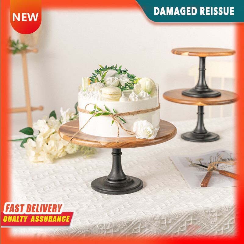 Gambar Japanese style Fruit Dessert High footed Cake Plate Wooden Tray Afternoon Tea Snack Plate Swing Plate Dessert Table Display Shelf