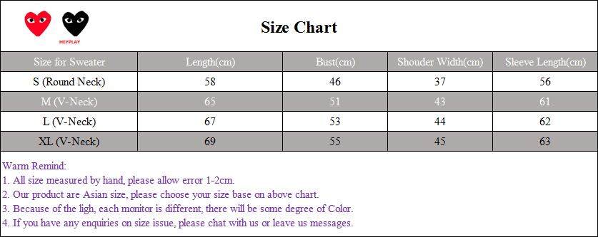Comme Des Garcons Size Chart