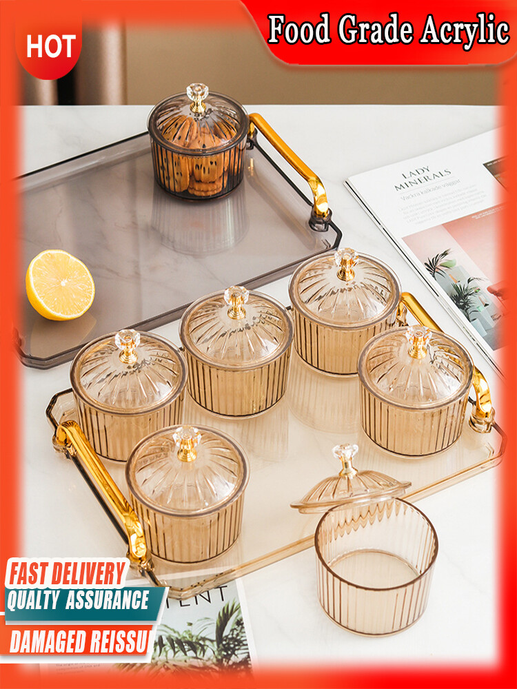 Gambar ??24 Hours Delivery??Nordic Dried Fruit Plate Snack Plate Transparent Round Fruit Plate Wrought Iron Box with Lid
