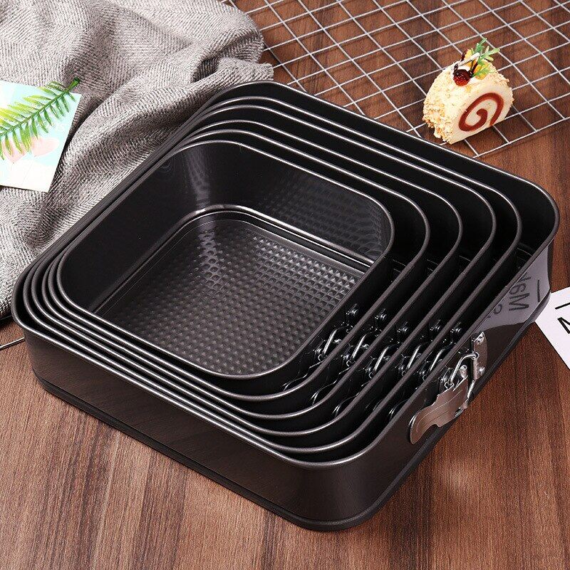 Gambar Carbon Steel Square Non Stick Removable Bottom Cake Pan Set Bake Mould With Lock Device Bakeware Cake Molds Baking Accessories