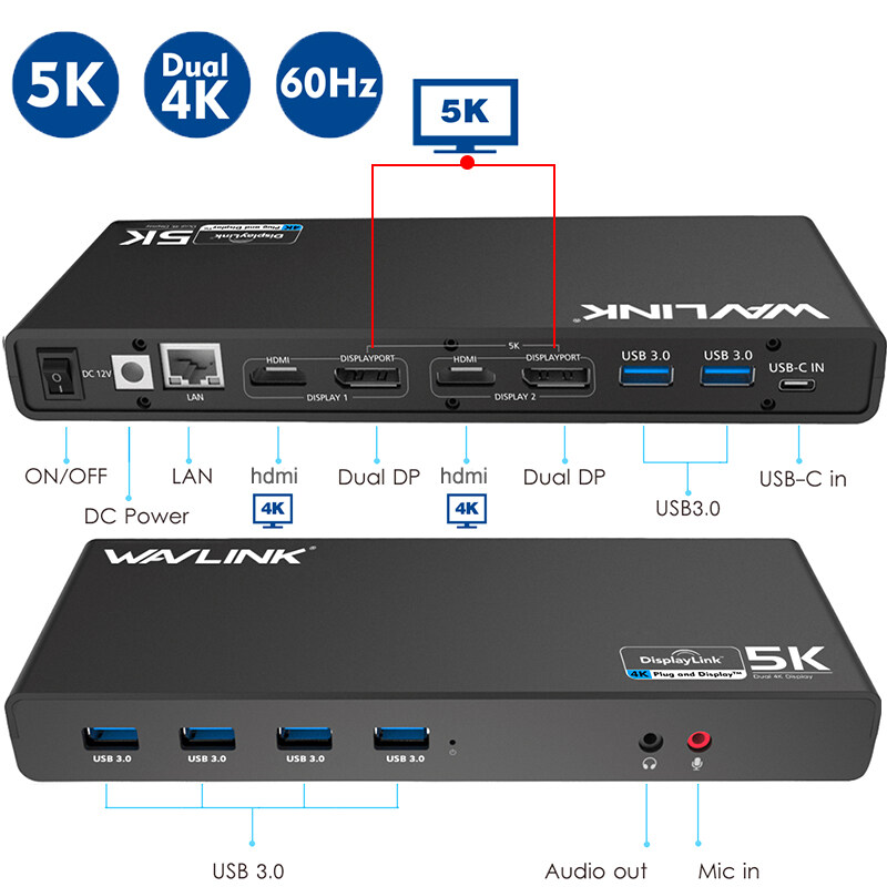 Wavlink Dual 5K Displaylink Docking Station For Laptop
