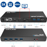 Wavlink  Dual 5K Universal Docking Station For Laptop Dual HDMI4K at 60HZ or Dual DP 5K at 60HZ2 HDMI2.02 DP1.26 USB3.0 A Ports Gigabit Ethernet Audio out Mic in for Windows/Mac OS/Ubuntu/ChromeOS/Android(5.0 or later)