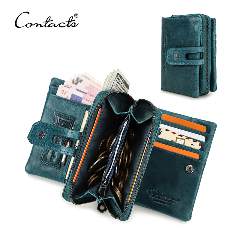 Ví Nữ CONTACT'S Có Khóa Kéo, Ví Ngắn Bằng Da Thật, Chất Lượng, Có Nút Bấm, Đựng Thẻ Tín Dụng