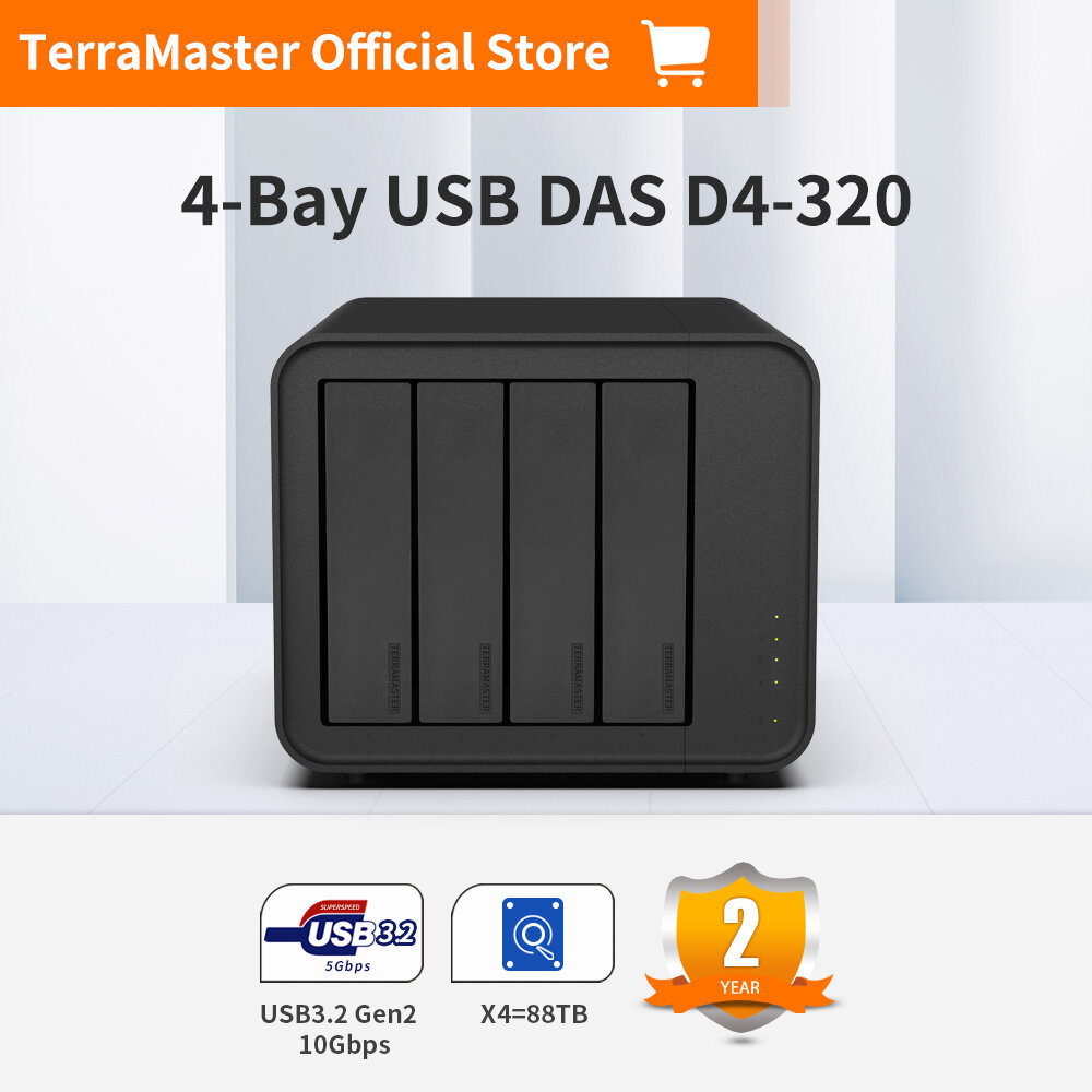 TERRAMASTER DASD4-320 External Hard Drive Enclosure - 4bay USB 3.2 Gen2 10Gbps Type-C USB Storage Hot Swappable Plug and Play (Diskless) ราคา 6,654 บาท*ส่งฟรี