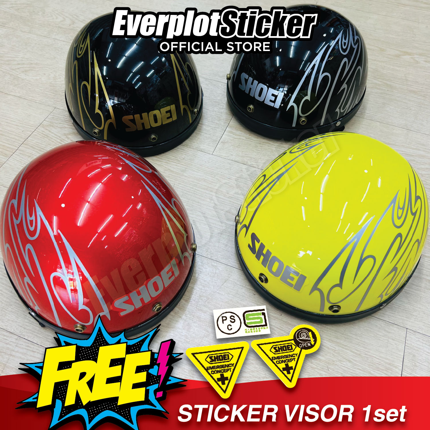 gambar helmet shoei jack kuning Helmet Shoei Jack Kuning - J-Force 2 White/Yellow/Red Clear Stock