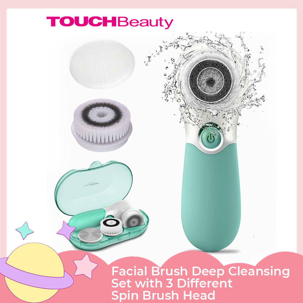 Gambar TOUCHBeauty Waterproof Facial Brush Deep Cleansing Set with 3 Different Spin Brush Head,two speed face cleansing device TB 14838