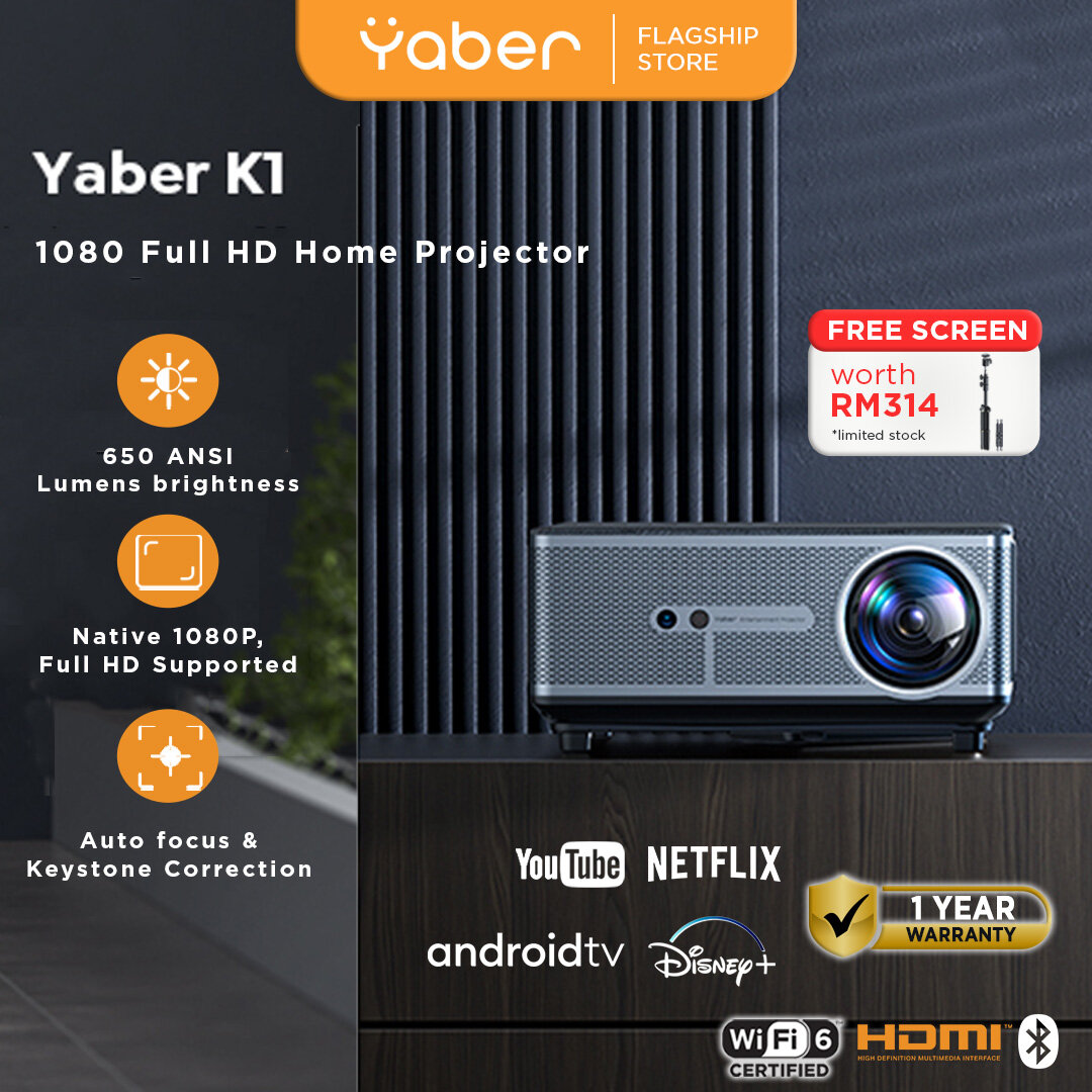 YABER K1 Smart Entertainment Projector 650 ANSI Lumens 15W Stereo Speaker Auto Focus and Auto Keystone Correction Harga  1,099 Ringgit*Penghantaran Percuma