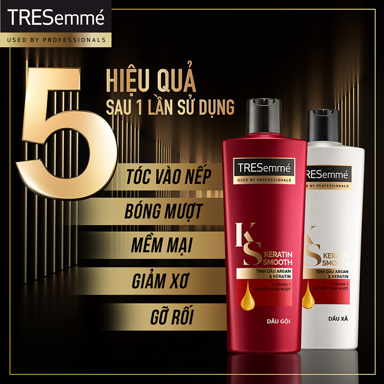 Combo Dầu Gội 640Gr Và Dầu Xả 340Gr Tresemmé Keratin Smooth Tinh Dầu Argan Vào Nếp Suôn Mượt