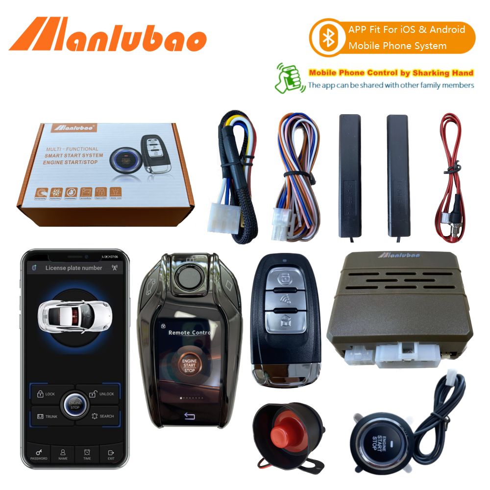 อุปกรณ์ประดับยนต์และชิ้นส่วนยานยนต์ Manlubao E-A 【พร้อมไซเรน】การควบคุมแอพบลูทูธ 【เหมาะสำหรับระบบโทรศัพท์ iOS และ Android 】กุญแจจอ LCD เหลวในรถยนต์ 12V สัญญาณกันขโมยรถยนต์รายการแบบไร้กุญแจกดเริ่มระบบ PKE ระบบเริ่มหยุดเครื่องยนต์เหมาะสำห