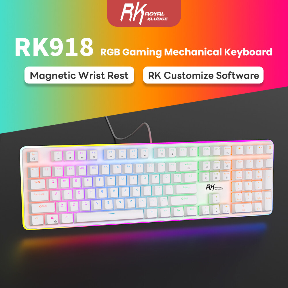 RK ROYAL KLUDGE RK918 Bàn phím chơi game cơ học tiện dụng có tựa tay Máy tính RGB có dây Bàn phím tùy chỉnh 108 phím