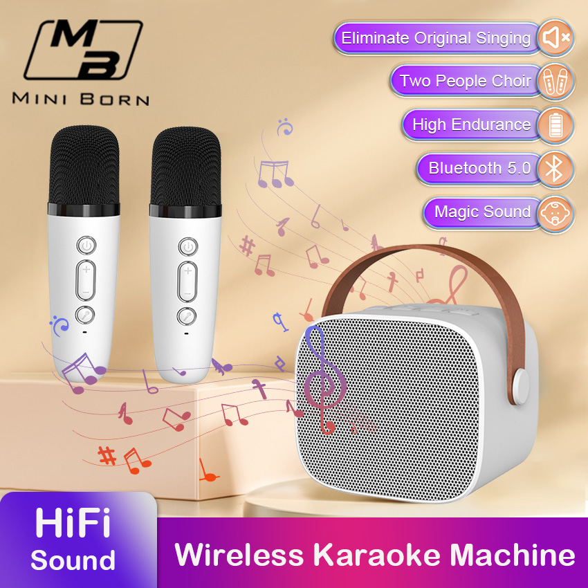 Mni Born Microphone bluetooth không dây Bluetooth Mini Máy karaoke nhà Micro âm thanh tích hợp micro phổ hát loa với micro kép