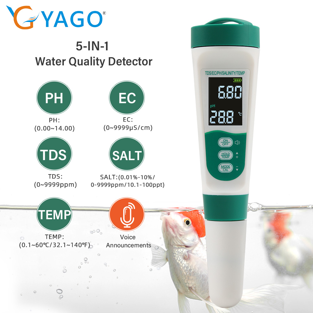 Voice 5-in-1 salinometer ph/tds pen /ec/ temperature multi-functional fish tank portable water quality test pen ราคา 832 บาท*ส่งฟรี