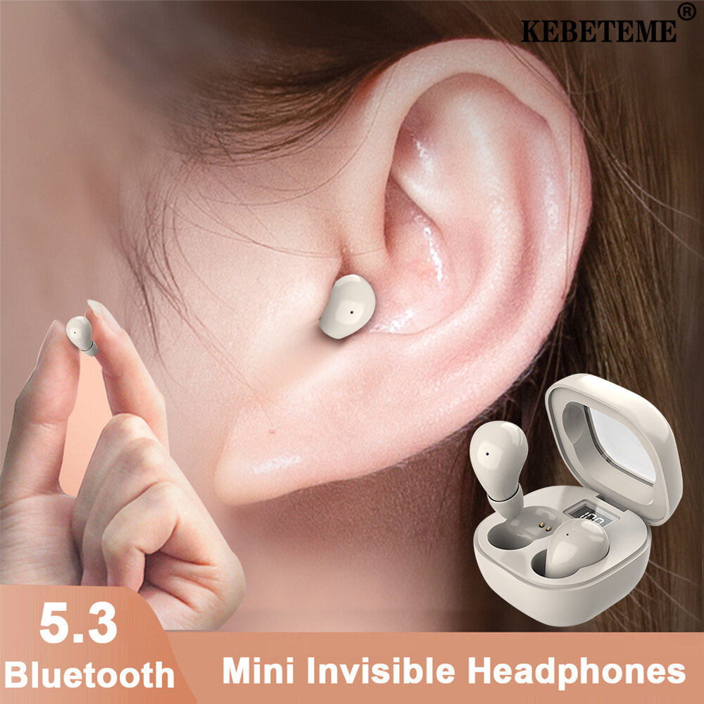 KEBETEME Mini Invisible Headphones TWS Bluetooth 5.3 Earphones Wireless