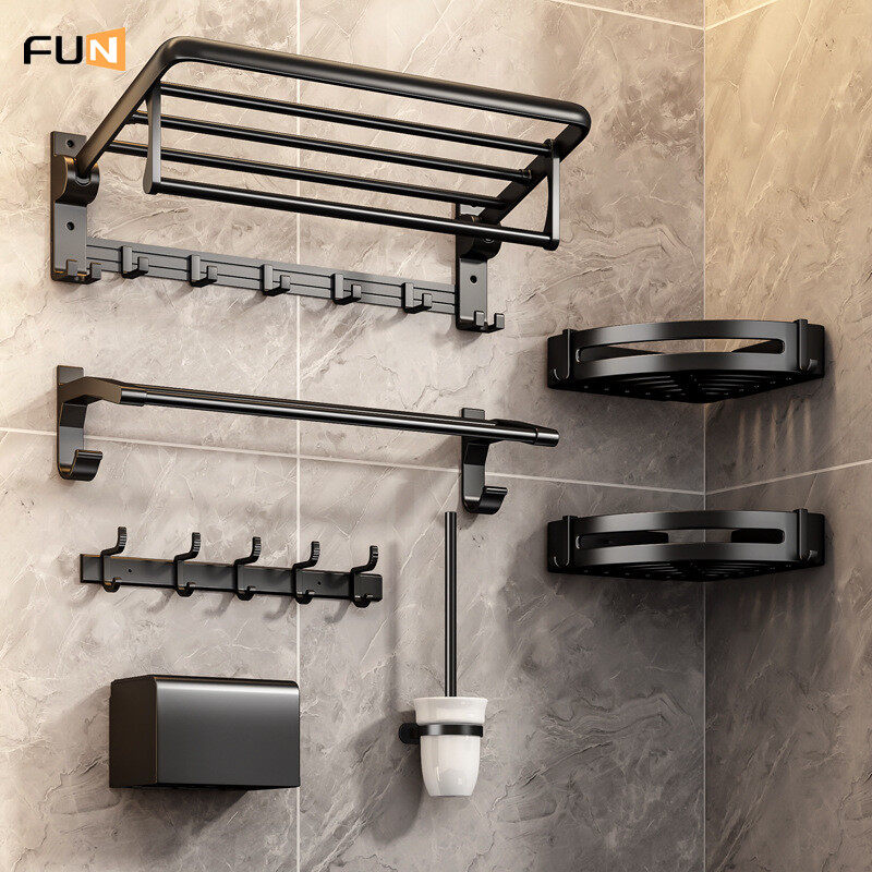 Phụ kiện toliet giá treo nhà vệ sinh giá treo phòng tắm giá treo cuộn nhà vệ sinh giá treo khăn nhà vệ sinh giỏ lưới nhôm không gian nhà vệ sinh giá treo thanh màu đen phòng tắm nhà tắm