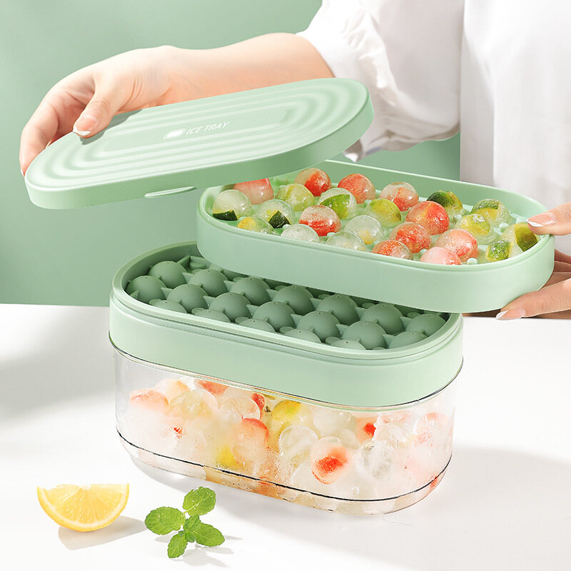 Đá silicone 24 viên đá tròn dụng cụ làm đá làm rau câu trong suốt có hộp đựng có nắp phụ kiện nhà bếp