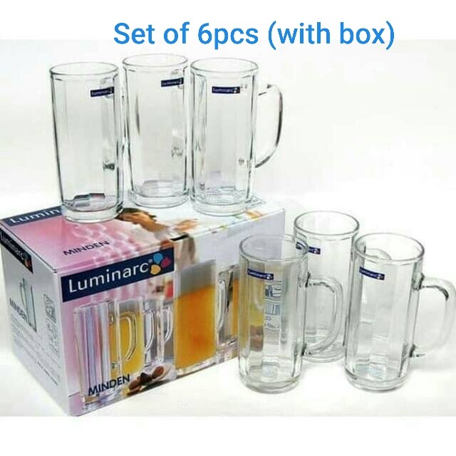 Gambar Luminarc Beer Mug Glass Jumbo Minden Cup Large 380ml 630ml Set Cawan Gelas Tebal Tahan Panas