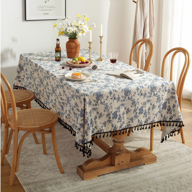 Gambar Nordic Retro Rectangular Tablecloth Tassel Cotton Linen Picnic Cloth Home Dinner Table Decoration