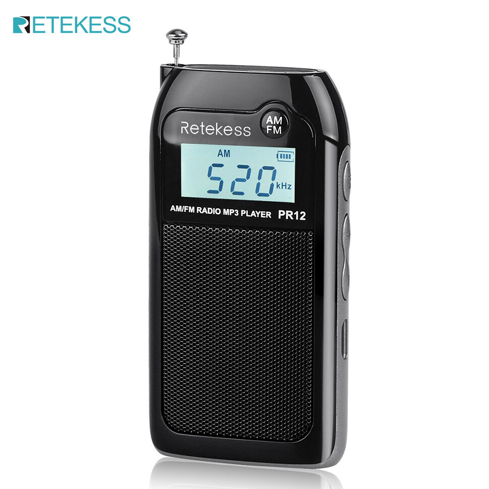 Retekess Pr12 Đài Phát Thanh FM AM túi mini rađiô USB MP3 Bộ thu di động màn hình đèn nền Kỹ Thuật Số Stereo Thẻ Hỗ trợ TF Cho Người Cao Tuổi