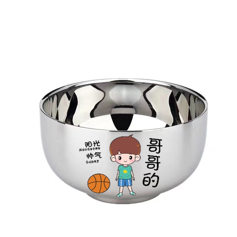 Gambar high quality 304 stainless steel parent child bowl a family of four distinguishing cartoon anti scalding anti fall high value net red bowl
