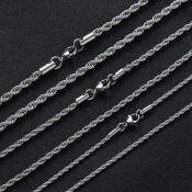 Stainless Steel Rope Chain Necklace, Waterproof, Fashion Jewelry 16-30"