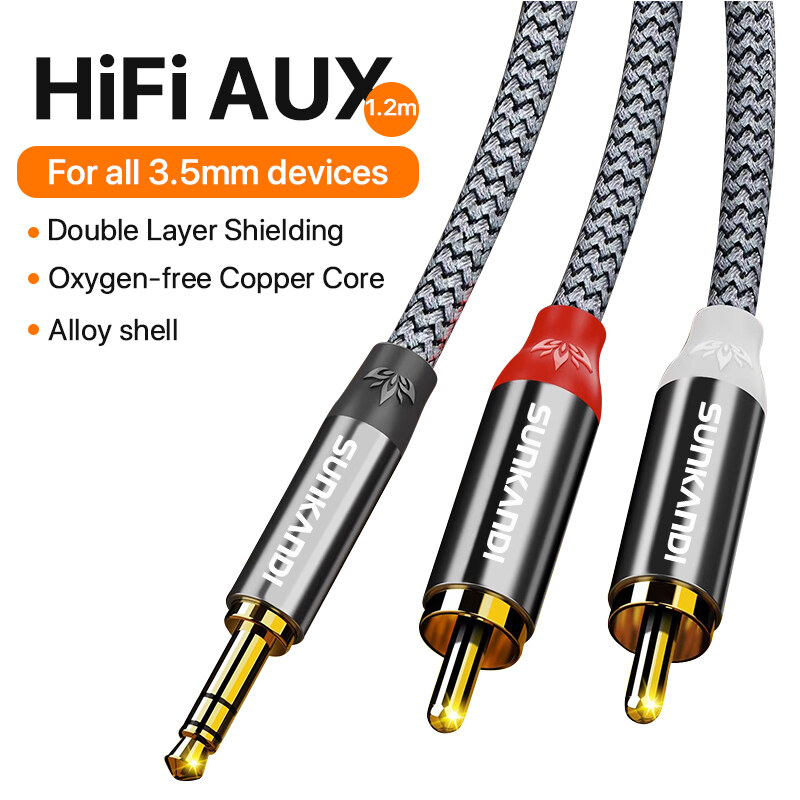 Sunkandi cáp truyền âm thanh RCA Jack 3.5 Để 2 cáp RCA 3.5Mm Jack Để 2RCA Nam Splitter cáp AUX Cho B