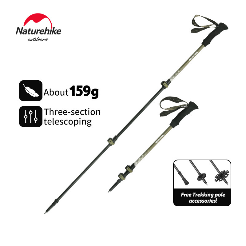 Naturehike mới ba phần sợi carbon bên ngoài khóa kính thiên văn leo núi cực leo núi ngoài trời siêu nhẹ có thể điều chỉnh Gậy Đi Bộ Đường Dài 1 mảnh