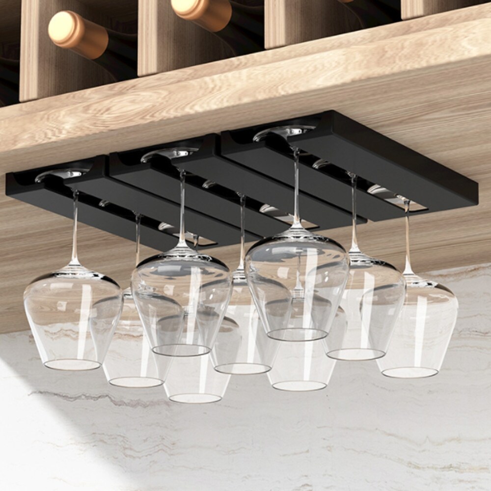 Gambar Wine Glasses Holder Bartender Stemware Hanging Rack Under Cabinet Stemware Organizer Glass Goblet Rack Bar Tool