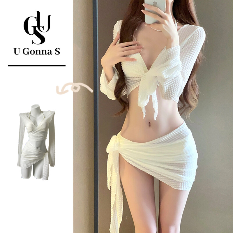 Bộ đồ bơi hai mảnh trang phục đi biển Áo Tắm Phụ Nữ Sexy nâng Đệm 4 Mảnh 2024 phong cách mới Với Bìa Tay áo dài eo cao Dễ Thương Thời Trang Căng Ra Thể Thao