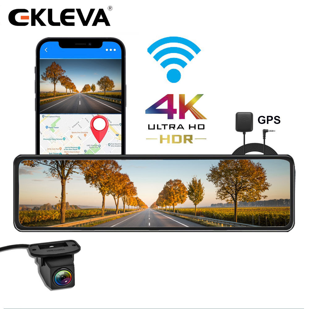  Ekleva 4K Gương Dash Cam Camera dự phòng Cho Xe Ô Tô 12 Inch màn hình cảm ứng trọn Bộ Chiếu Hậu Phía Trước Và máy ảnh hành trình kép Sau Không Thấm Nước camera lùi Gương Với hỗ trợ đỗ xe Wifi 