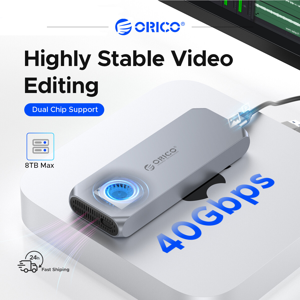 Orico 40Gbps M.2 Nvme SSD Bao Vây Với quạt tản nhiệt Pcie4.0 Nvme Bao Vây Kim Loại Tương Thích Sấm Sét 3 4