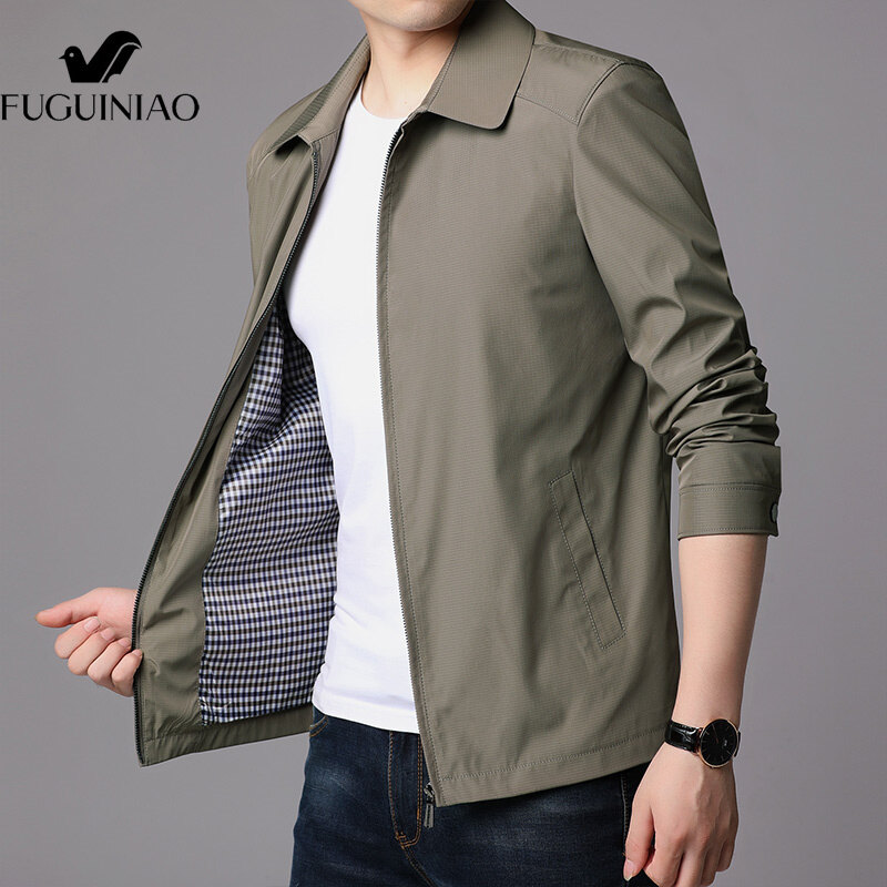 Fuguiniao áo khoác công sở cho nam áo khoác nam thường nhật áo khoác áo khoác áo khoác áo khoác áo gió có ve áo vừa vặn cho nam ngoài trời