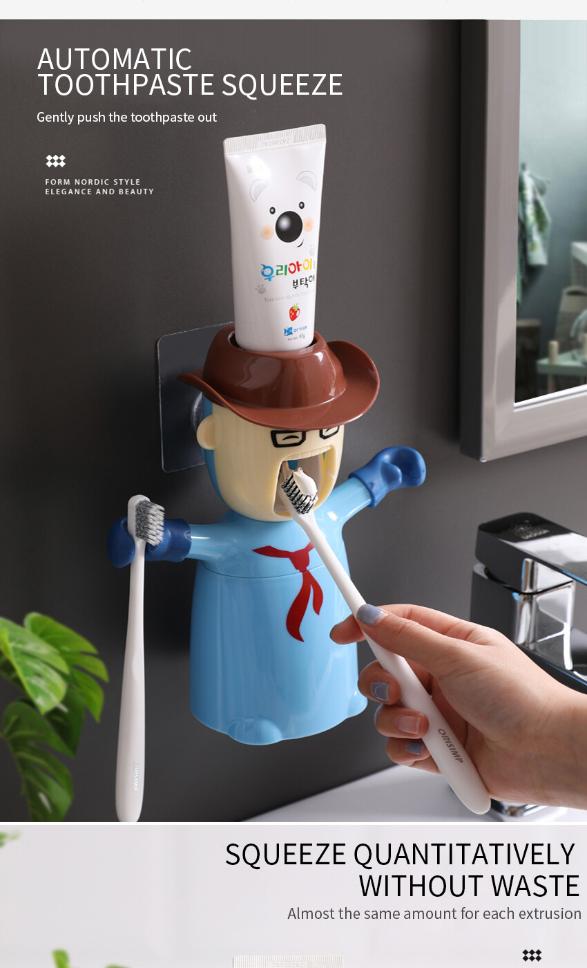 Bộ Dụng Cụ Lấy Kem Đánh Răng Tự Động ECO-HOME, Dụng Cụ Vắt Phòng Tắm Dễ Thương Giá Để Bàn Chải Đánh Răng Cốc Rửa Giá Để Bàn Chải Đánh Răng Sáng Tạo Hình Hoạt Hình Gắn Tường Hút ECOCO Giá Đỡ Ép Ép Lười Biếng