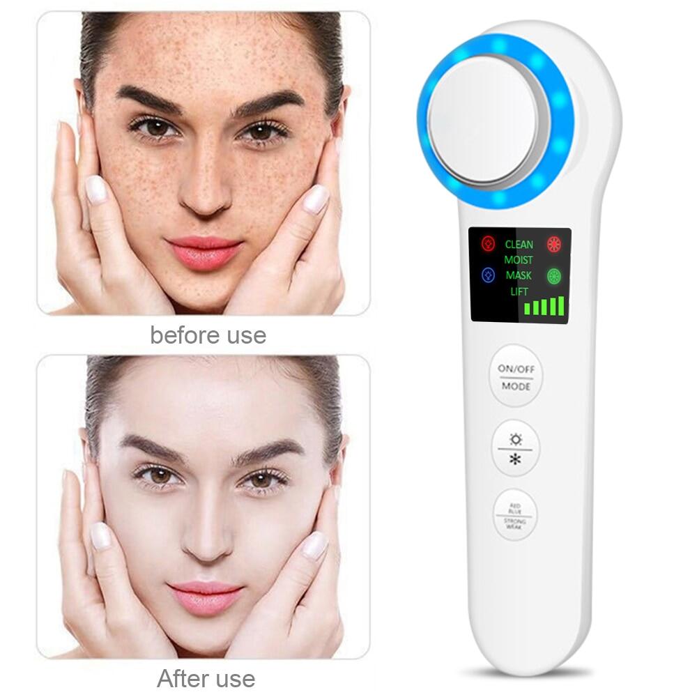 Gambar EMS LED Hot Cold Face Skin Care Device Massager Hammer Ultrasonic Cryotherapy Facial Vibration Red Blue Light Ion Beauty Instrument Beauty Tool