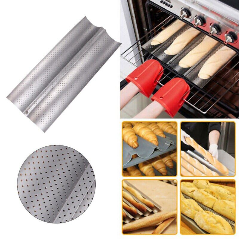 Gambar Food Grade Carbon Steel 2 3 4 Groove Wave French Bread Baking Tray Baguette Bake Mold Pan DIY Bread Mold Kitchen Baking Tool