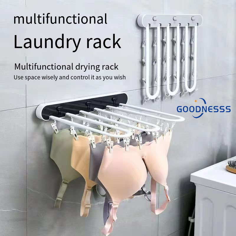 Giá phơi gắn tường giá treo đồ lót gấp gọn loại ép gia dụng giá để đồ không cần đục lỗ nhiều kẹp giá phơi đồ phòng tắm ban công gấp gọn treo tường