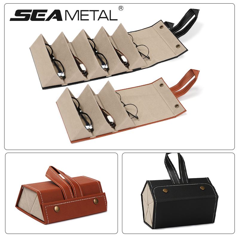 Seametal hộp sắp xếp kính râm xe hơi hộp đựng kính mắt nhiều ngăn hộp đựng kính di động gấp gọn hộp da pu đựng đồ trên xe hơi