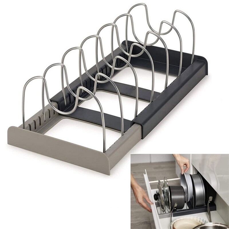 Gambar 1 Set Adjustable Storage Rack Layers Kitchen Draining Shelve Cabinet Cutting Board Pot Lid Holder