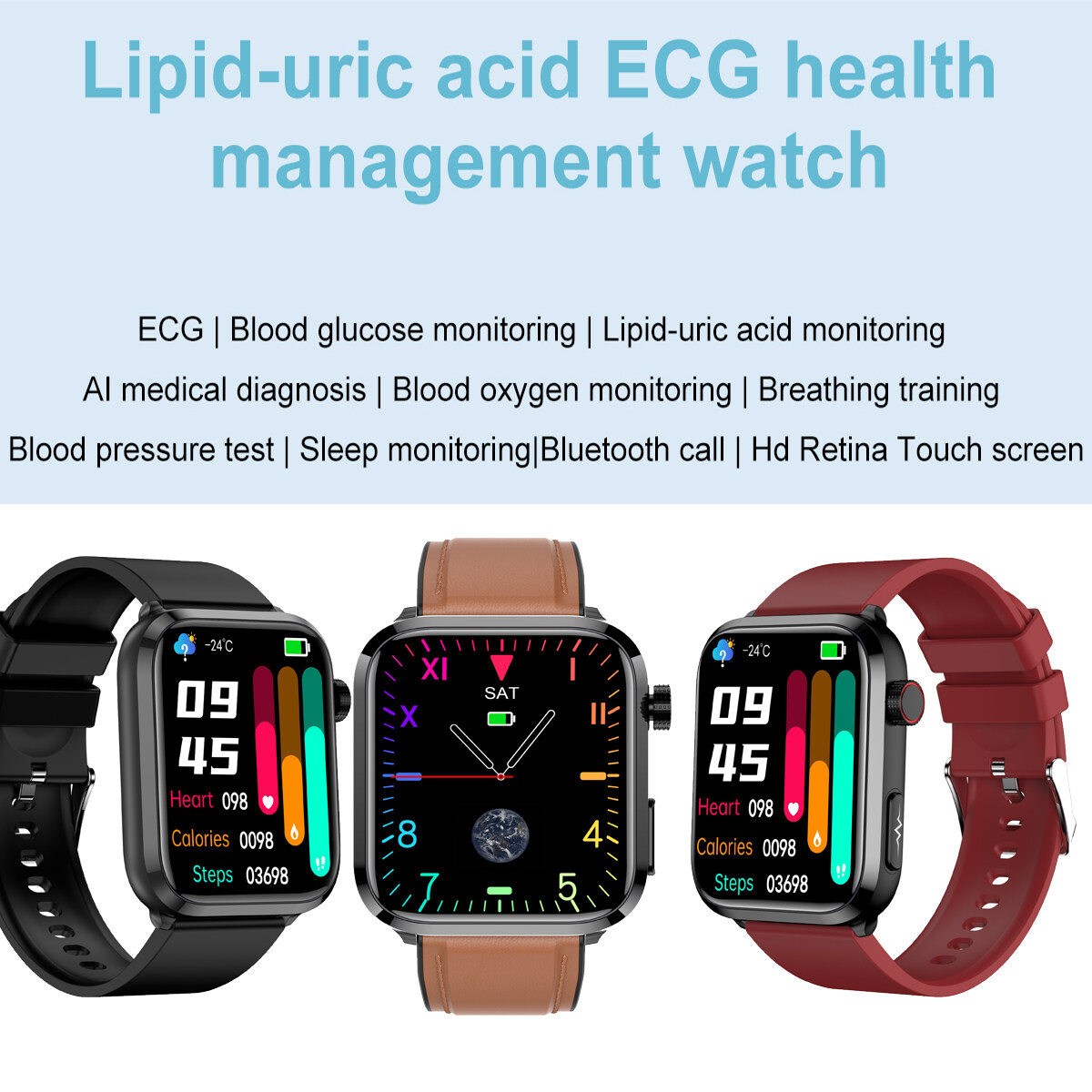 Et210 Đồng hồ thông minh axit uric lipid máu đường huyết huyết áp cuộc gọi Bluetooth ECG nhịp tim oxy máu kiểm soát nhiệt độ đồng hồ thể thao sức khỏe thông minh