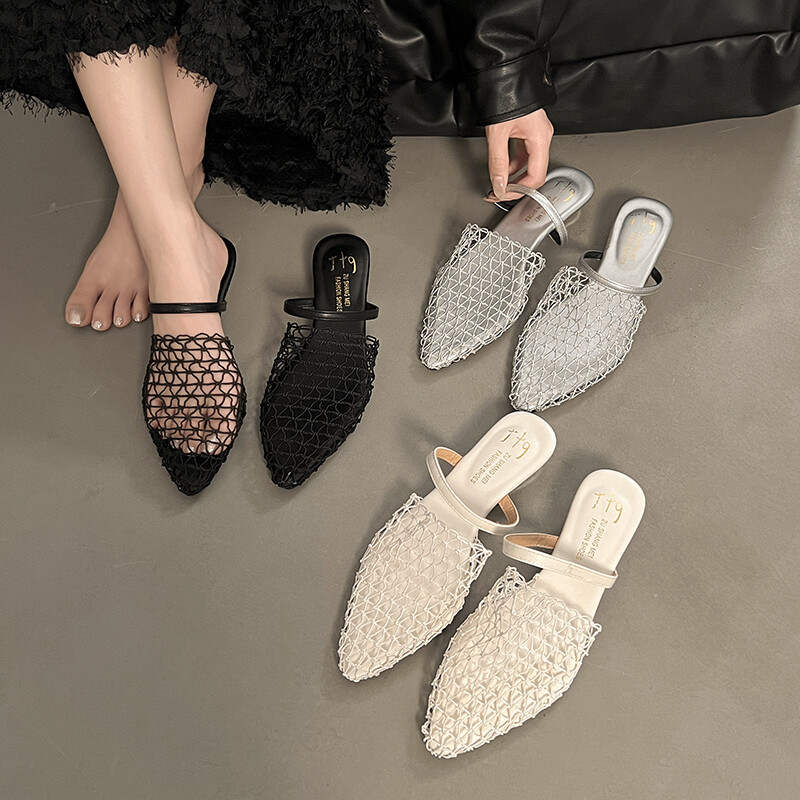 MANXIXI Fashion Women Beautiful Mesh Mules Flat Sandals (Size 35-39) ราคา 588 บาท*ส่งฟรี