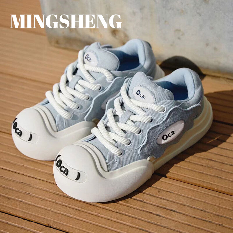 MINGSHENG Ugly cute round head lace-up espadrilles women s thick-soled low