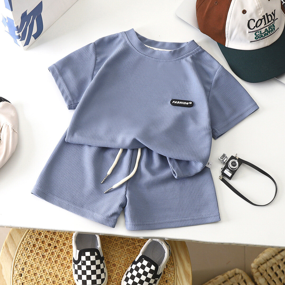 Kids Short Sleeve Clothes Solid Color Set T-shirt Children Boy Fashion Shorts Tshirt Sets Boys Clothing - 1