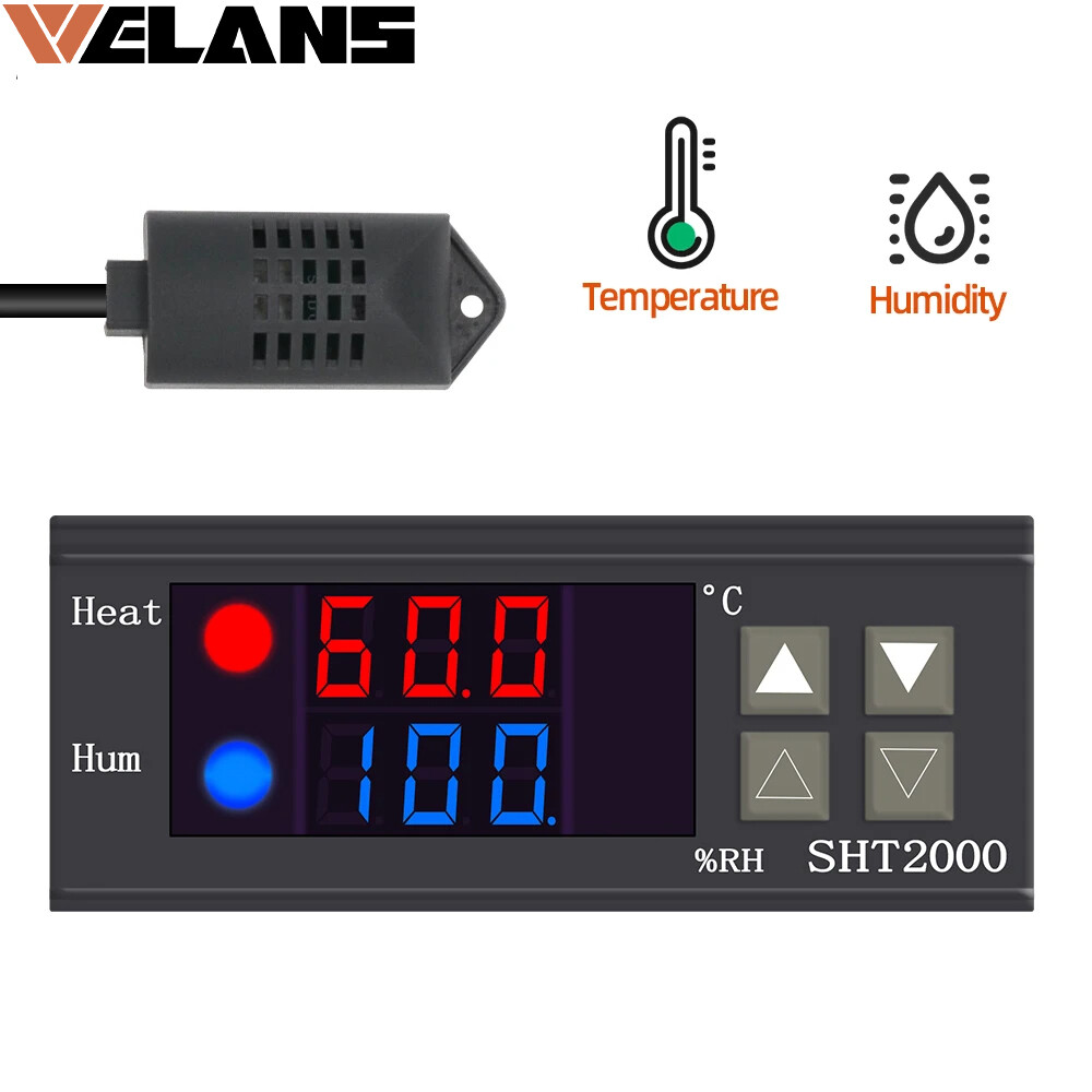 Sht2000 bộ điều khiển độ ẩm nhiệt độ máy điều nhiệt tủ lạnh gia đình máy đo độ ẩm nhiệt kế máy đo độ ẩm dc 12v 24v ac 110-220v