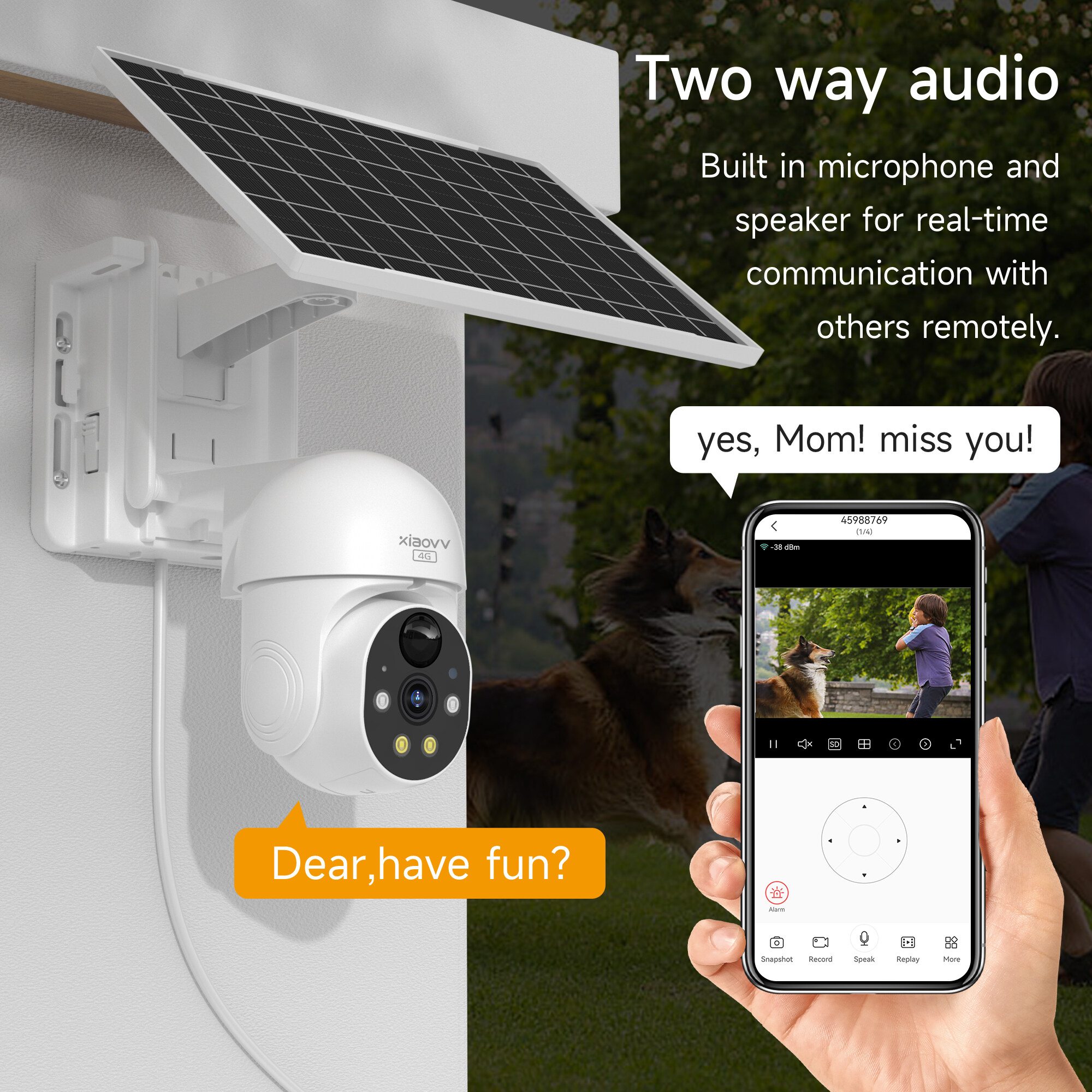 xiaovv Smart Cctv Camera Ip Wireless WIFI&4G Solar Powered Outdoor Cameras 1080-1296P FHD  360°PTZ IP65 Waterproof PIR Motion Detection(Use xiaovv APP)