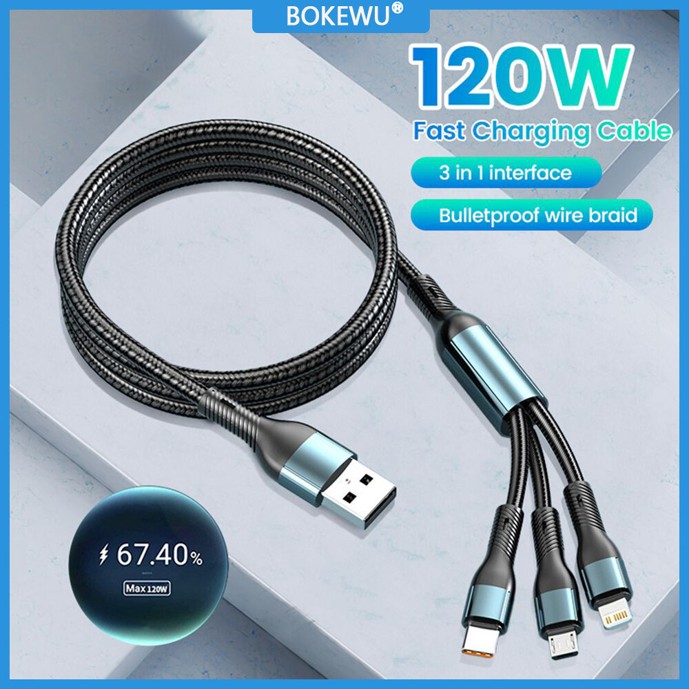 Bokewu 3 trong 1 cáp sạc nhanh 5a 120w type-c vi dữ liệu usb cáp sạc 1.2/1.8m cáp usb