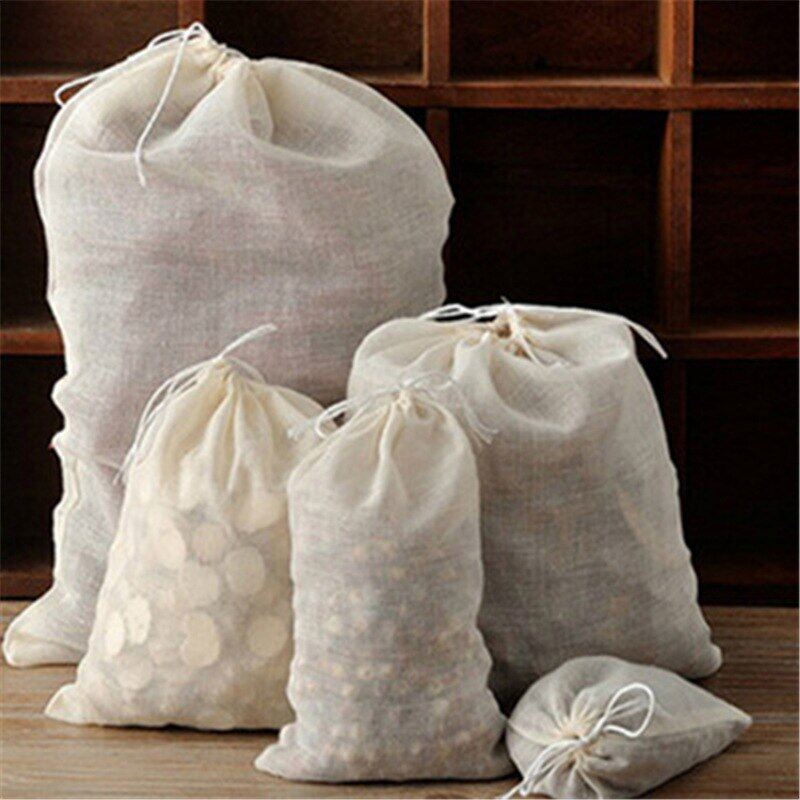 Gambar 10Pcs Cloth Bag Reusable Locking Spice Strainer Mesh Filter Chinese Medicine Herbal Ball Cooking Tools Colander Soup Tea Bag