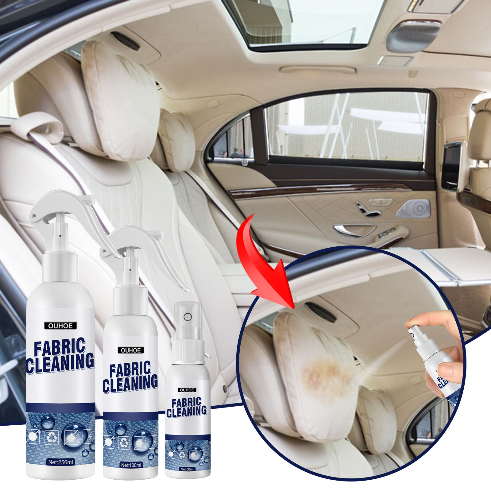 30 100 256ml Car Interior Leather Cleaning Agent Ceiling Fabric Flannel